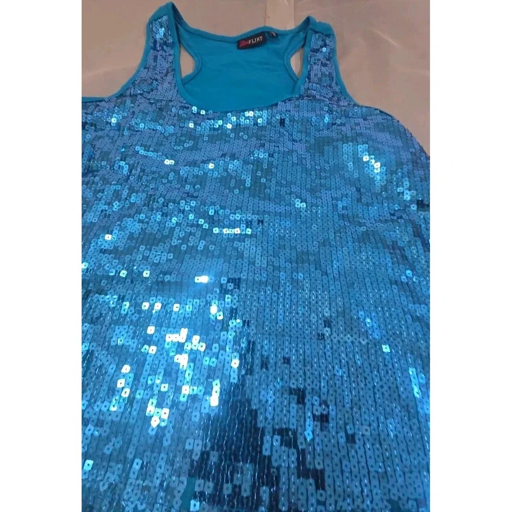 Ultra Flirt Tank Top Womens XL Blue Sequined Racerback Party Clubwear Festival